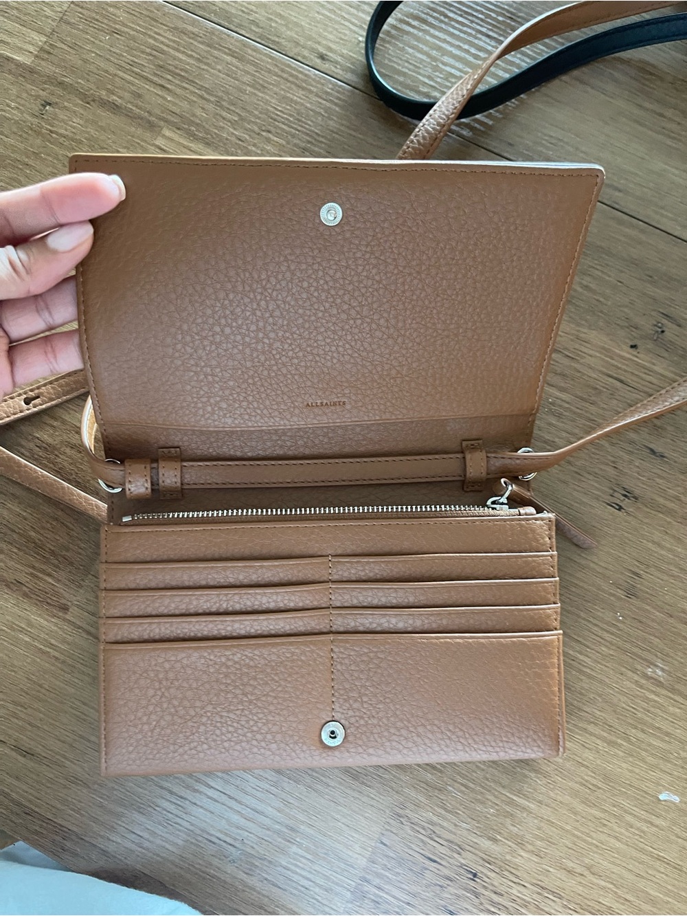 All Saints Leather Crossbody Wallet - Tan